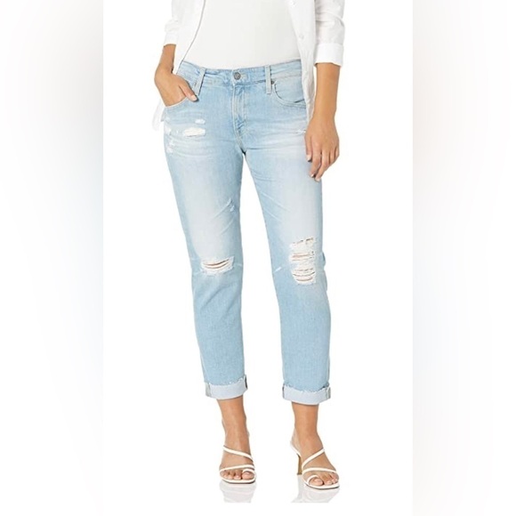 AG | Adriano Goldschmied Light Wash Distressed Ex Boyfriend Slim Jeans - Size 27 - Picture 1 of 15